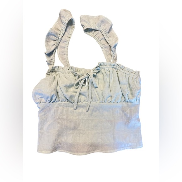 Forever 21 Tops - Forever 21 Blue and White Smocked Tie Front Blouse